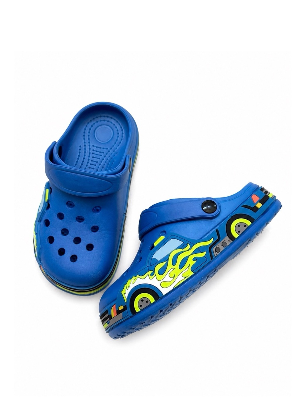 Blue Kids Flame Clogs with Adjustable Heel Strap